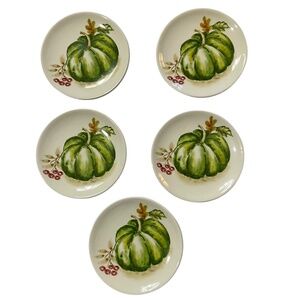 Set of 5 Maxcera Pumpkin Dessert Plates Fall Harvest Green Pumpkin 6 Inch